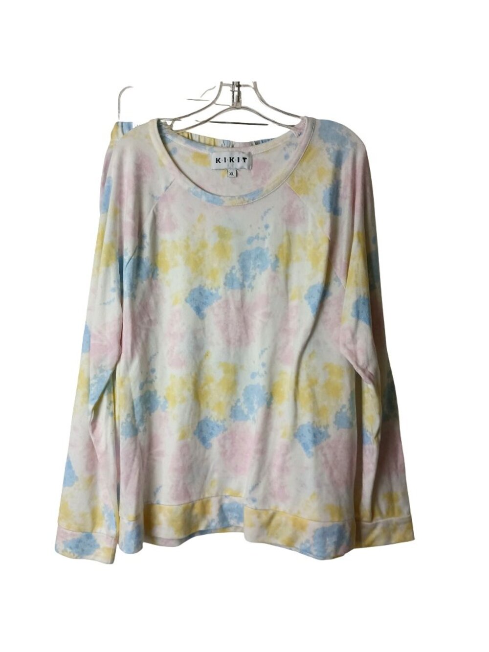 Kikit Womens XL Tie-Dye Lounge Set Pastel Long Sleeve Top & Shorts Stretch #I-5